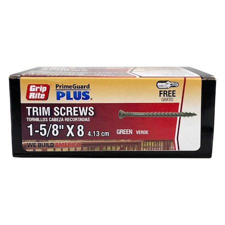 Grip-Rite Deck Screw, #8 x 1-5/8 in, Trim Head, Torx Drive L158STH1